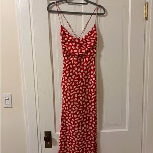 Hello Molly Happy Honeymoon Red Satin Midi Dress